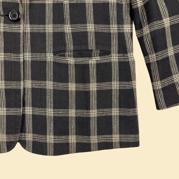 90s black & beige blazer jacket, size 10P vintage linen womens coat - Picture 10 of 10